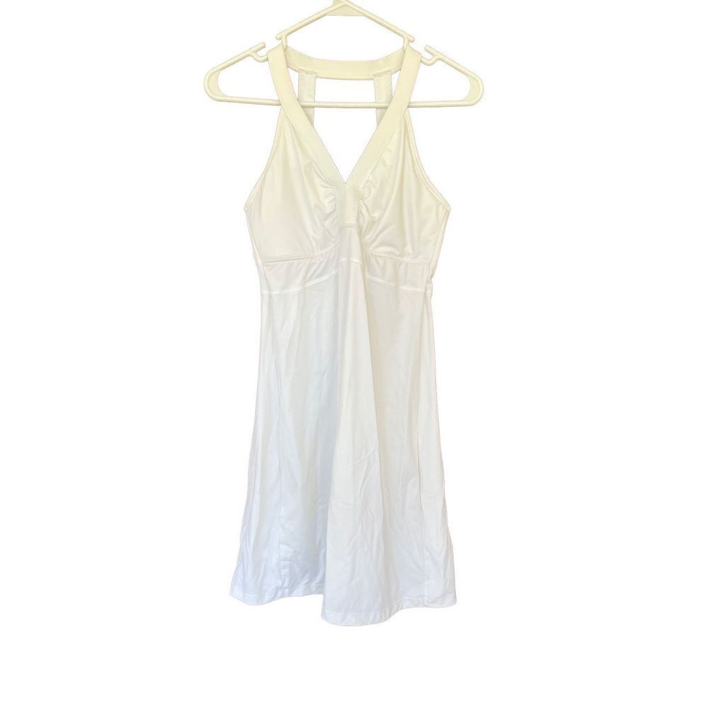 Athleta Womens White Sunfish Padded V Neck Tank Swim Dress Small